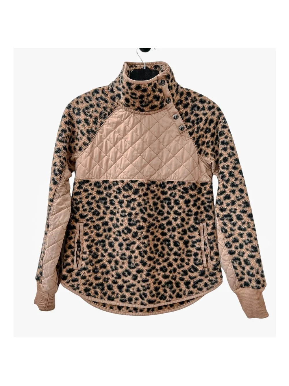 Abercrombie & Fitch Leopard Print Cozy Fleece Pullover - Taupe & Black
